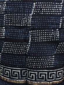Indigo Ivory Hand Block Printed Chanderi Unstitched Kurta & Chanderi Dupatta With Cotton Salwar - S1628184