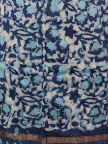 Arctic Blue Indigo Ivory Hand Block Printed Chanderi Unstitched Kurta & Chanderi Dupatta With Cotton Salwar - S1628185