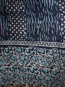 Arctic Blue Indigo Ivory Hand Block Printed Chanderi Unstitched Kurta & Chanderi Dupatta With Cotton Salwar - S1628185
