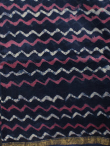 Indigo Purple Ivory Hand Block Printed Chanderi Unstitched Kurta & Chanderi Dupatta With Cotton Salwar - S1628186