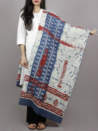 Indigo Ivory Maroon Grey Mughal Nakashi Ajrakh Hand Block Printed Cotton Stole - S63170167