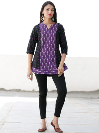 Black Purple Ivory Hand Woven Ikat Cotton Top  - T68F1855