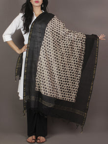 Brown Beige Black Chanderi Hand Black Printed Dupatta - D04170111