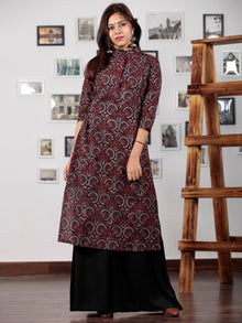 Black Maroon Indigo Ajrakh Hand Block Printed Kurta With Stand Collar - K52BP0107