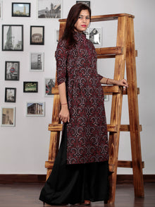 Black Maroon Indigo Ajrakh Hand Block Printed Kurta With Stand Collar - K52BP0107