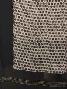 Brown Beige Black Chanderi Hand Black Printed Dupatta - D04170111