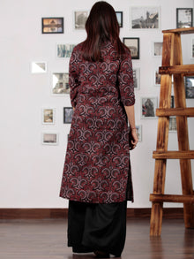 Black Maroon Indigo Ajrakh Hand Block Printed Kurta With Stand Collar - K52BP0107