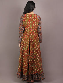Hand Block Printed Long Cotton Dress With Gather
