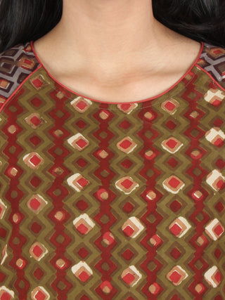 Hand Block Printed Long Cotton Dress With Gather