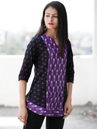 Black Purple Ivory Hand Woven Ikat Cotton Top  - T68F1855