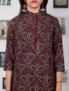 Black Maroon Indigo Ajrakh Hand Block Printed Kurta With Stand Collar - K52BP0107