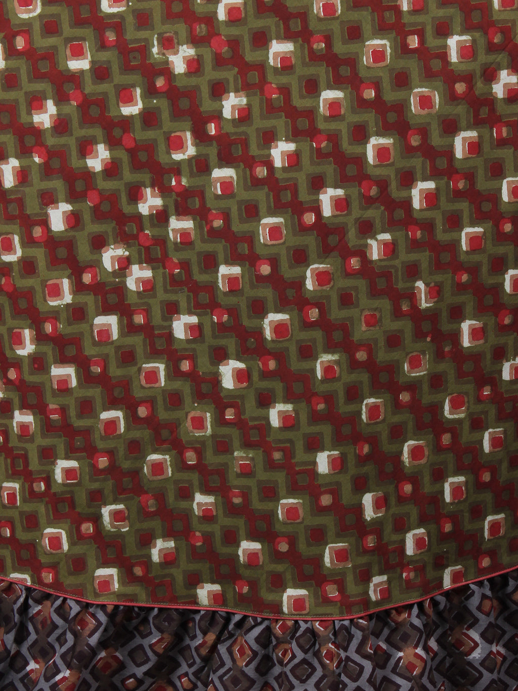 Hand Block Printed Long Cotton Dress With Gather
