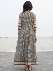 Naaz Beige Black Maroon Hand Block Printed Dress With Cold Shoulder  -  DS35F001