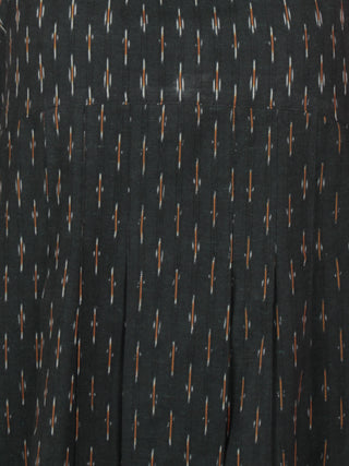 Green Maroon Mustard Ivory Handwoven Ikat Cotton Sleeveless Dress With Stand Collar With Pleats - D5366701