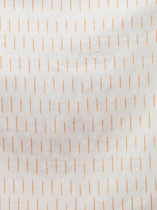 Off White Mustard Blue Grey Handwoven Ikat Princess Cut Dress With Embroidered Neck & Side Pocket-  D304F1470