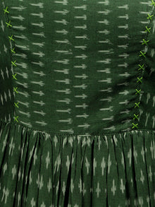 Green Ivory Handloom Mercerised Ikat Long Cotton Asymmetric Sleeveless Dress - D311F1281