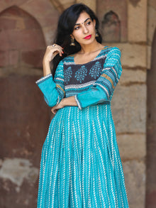 Naaz Block Heritage - Hand Block Printed Long Cotton Pleated Flare Dress - DS68F001