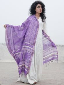 Purple White Chanderi Hand Black Printed & Hand Painted Dupatta - D04170283