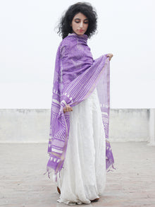 Purple White Chanderi Hand Black Printed & Hand Painted Dupatta - D04170283