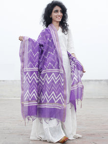Purple White Chanderi Hand Black Printed & Hand Painted Dupatta - D04170289