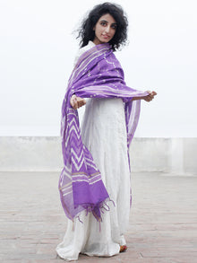 Purple White Chanderi Hand Black Printed & Hand Painted Dupatta - D04170289