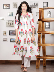 White Punch Pink Magenta Hand Block Printed Kurta With Open Sleeves - K103F1503