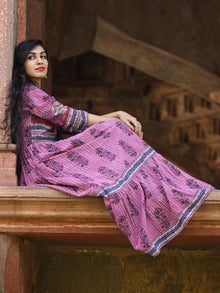 Naaz Lavender Chorus - Hand Block Printed Long Cotton Tier Dress - DS69F001