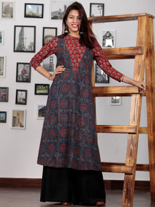 Red Indigo Black Ajrakh Hand Block Printed Kurta  - K68BP0143