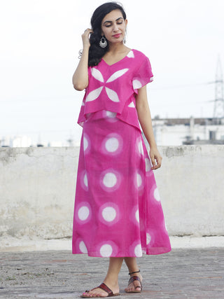 Naaz Dark Pink White Tie Dye Calf Length Dress With Ruffle Sleeves - DS20F001