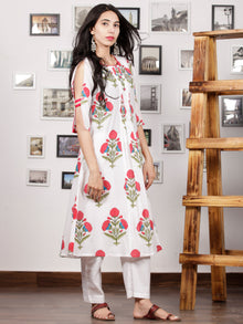 White Punch Pink Magenta Hand Block Printed Kurta With Open Sleeves - K103F1503