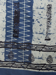Indigo Ivory Black Grey Mughal Nakashi Ajrakh Hand Block Printed Cotton Stole - S63170168