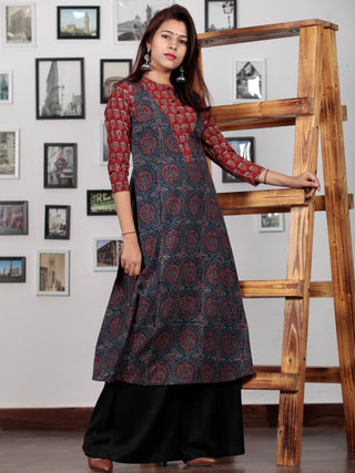 Red Indigo Black Ajrakh Hand Block Printed Kurta  - K68BP0143