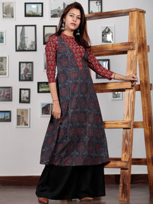 Red Indigo Black Ajrakh Hand Block Printed Kurta  - K68BP0143