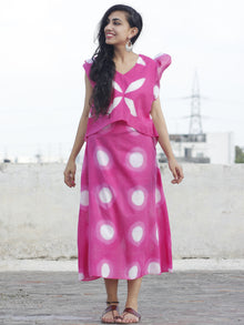 Naaz Dark Pink White Tie Dye Calf Length Dress With Ruffle Sleeves - DS20F001