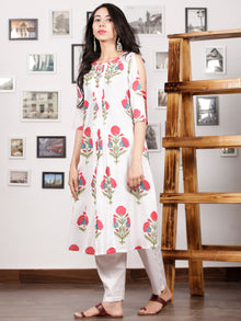 White Punch Pink Magenta Hand Block Printed Kurta With Open Sleeves - K103F1503