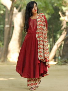 Classy Block And Plain -  Hand Block Printed Kurta Set With Dupatta - SS01F1372