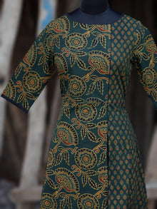 Green Black Yellow Orange Ajrakh Hand Block Printed Kurta With Front Slit - K61BP066