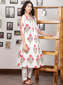 White Punch Pink Magenta Hand Block Printed Kurta With Open Sleeves - K103F1503