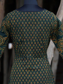 Green Black Yellow Orange Ajrakh Hand Block Printed Kurta With Front Slit - K61BP066