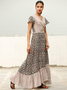 Wrap Round  - Block Printed Cotton Long Dress  - D367FXXX