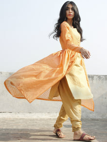Peach Golden Two Piece Brocade And Chanderi  Kurta (Set of 2) - D129F001