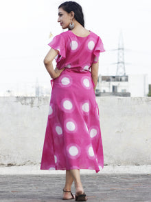 Naaz Dark Pink White Tie Dye Calf Length Dress With Ruffle Sleeves - DS20F001