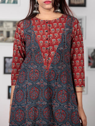 Red Indigo Black Ajrakh Hand Block Printed Kurta  - K68BP0143