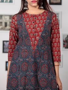 Red Indigo Black Ajrakh Hand Block Printed Kurta  - K68BP0143