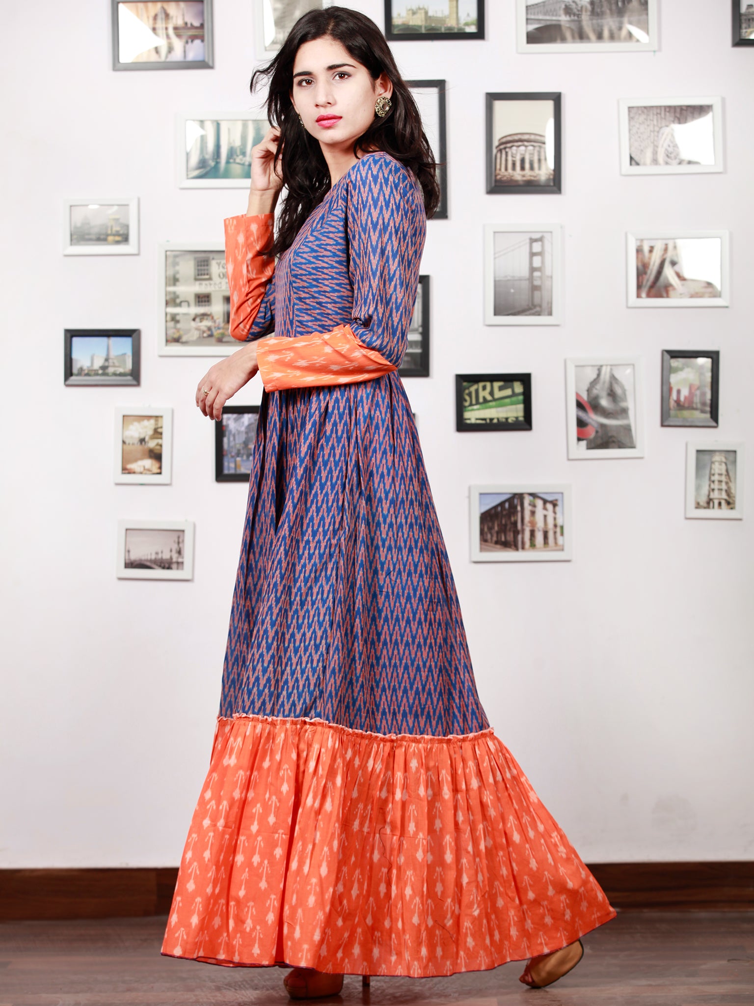 cotton ikat dress Green Ikat Print Pure Cotton Aline Dress with Lining