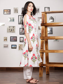 White Punch Pink Magenta Hand Block Printed Kurta With Open Sleeves - K103F1503