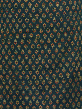 Green Black Yellow Orange Ajrakh Hand Block Printed Kurta With Front Slit - K61BP066