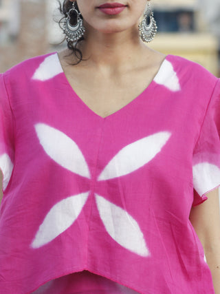 Naaz Dark Pink White Tie Dye Calf Length Dress With Ruffle Sleeves - DS20F001