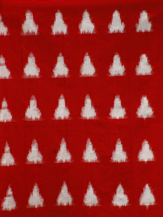 Red White Long Sleeveless Handwoven Double Ikat Dress With Knife Pleats & Side Pockets - D32F766