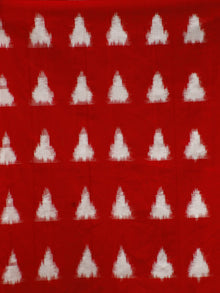 Red White Long Sleeveless Handwoven Double Ikat Dress With Knife Pleats & Side Pockets - D32F766